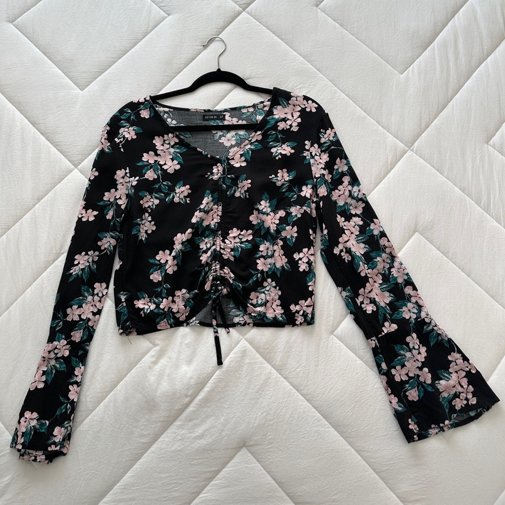 Black Floral Long Sleeve Blouse